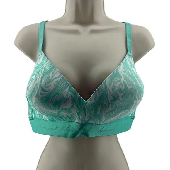 Victoria's Secret Pink Wear Everywhere Wireless Lightly Lined Green Swirl 38D - Picture 1 of 8